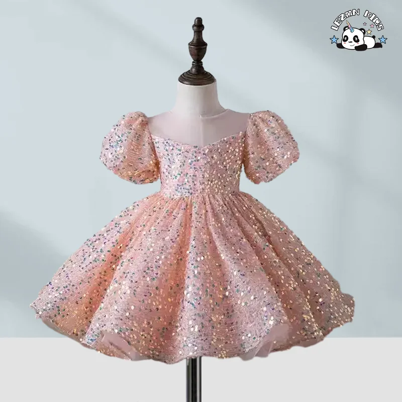 LEZONKIDS - Custom Girls Sequin Princess Puff Dress Girls Ball Gown Party Flower Girl Dresses